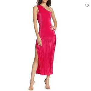 L'IDÉE Soiree Gigi Pleated One Shoulder Midi Dress in Punch NWT